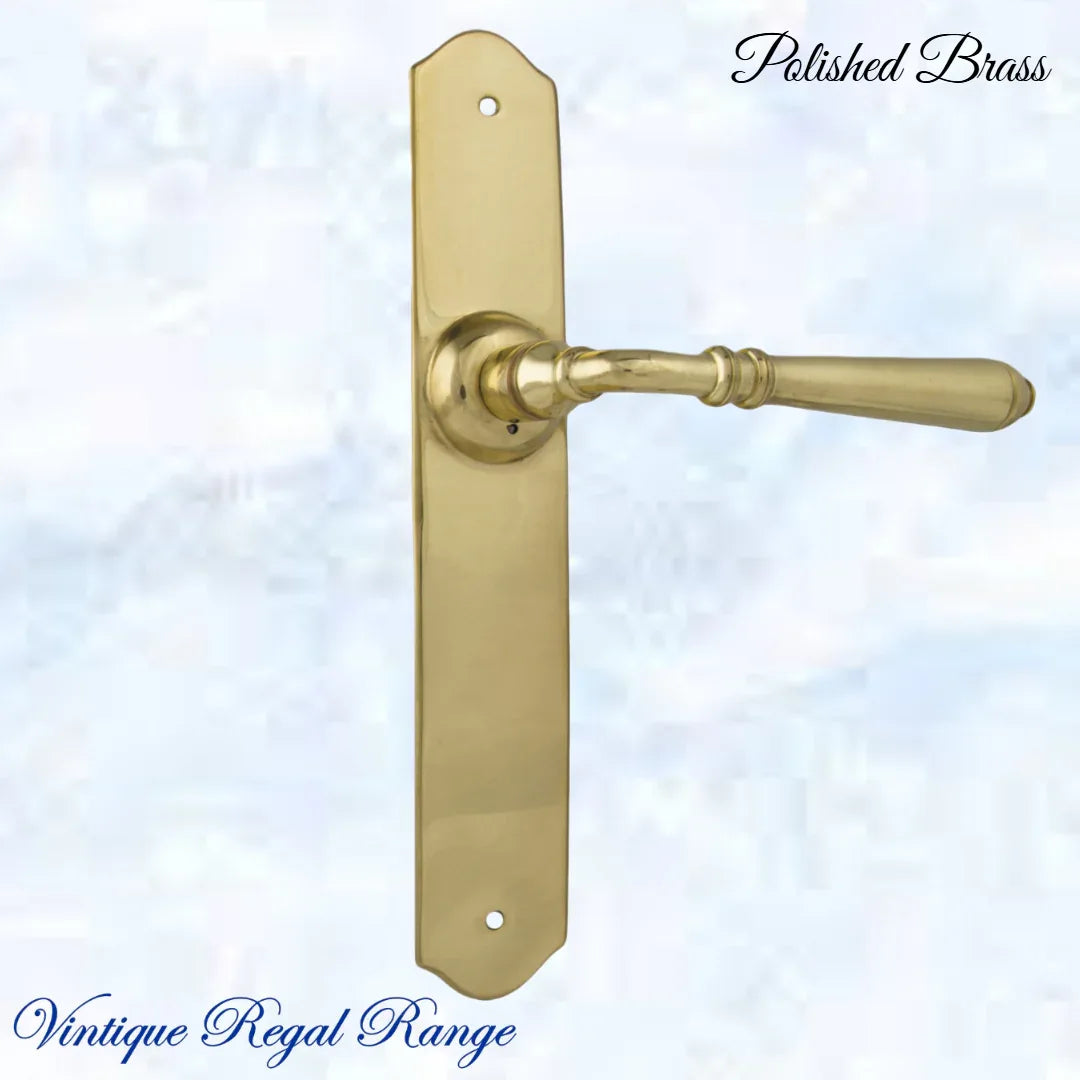 Polished Brass THORNDON lever door handle 240hX43mm - Vintique Concepts