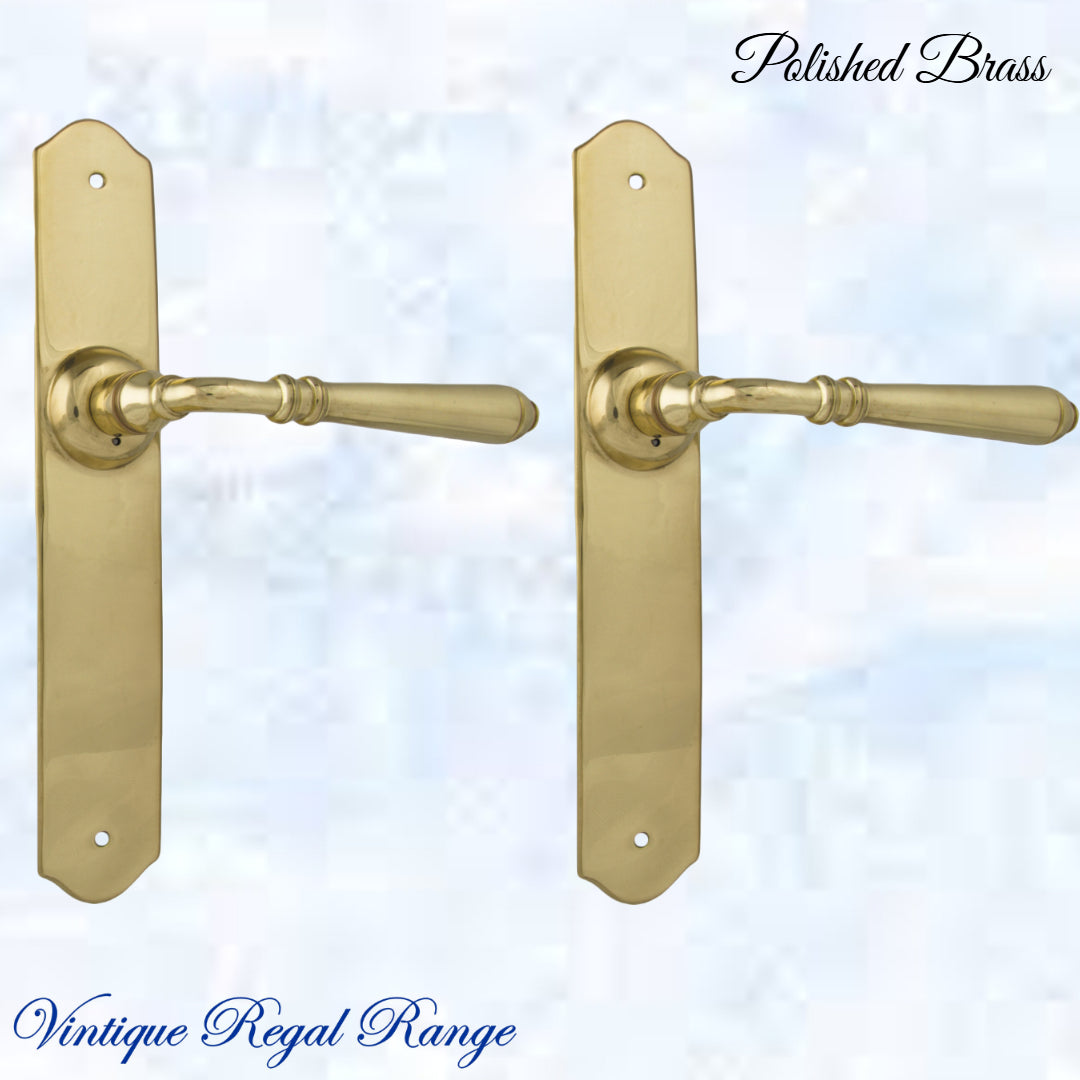 Polished Brass THORNDON lever door handle 240hX43mmw-Vintique Concepts