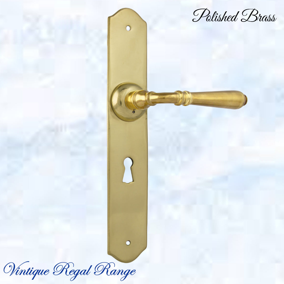Polished Brass THORNDON lever door handle 240hX43mmw-Vintique Concepts