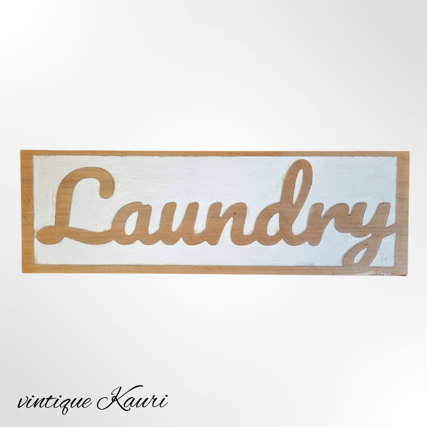 Carved Kauri sign "LAUNDRY" 455mm x 145mm-Vintique Concepts