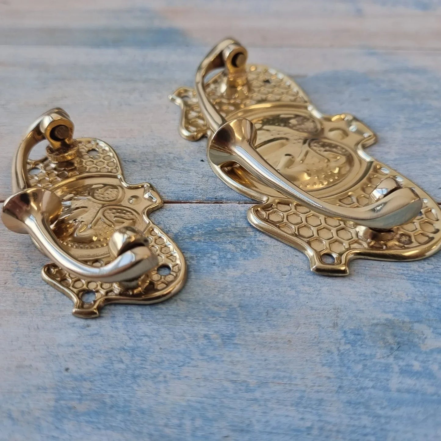 Regal Victorian Standard Ornate swing Polished Brass Drawer handle - Vintique Concepts