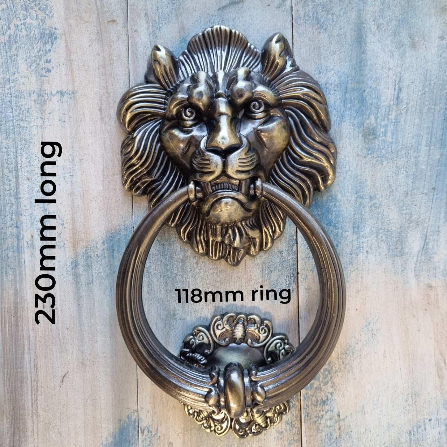 Antique Gold Lion Head door Knocker 118mm ring - Vintique Concepts