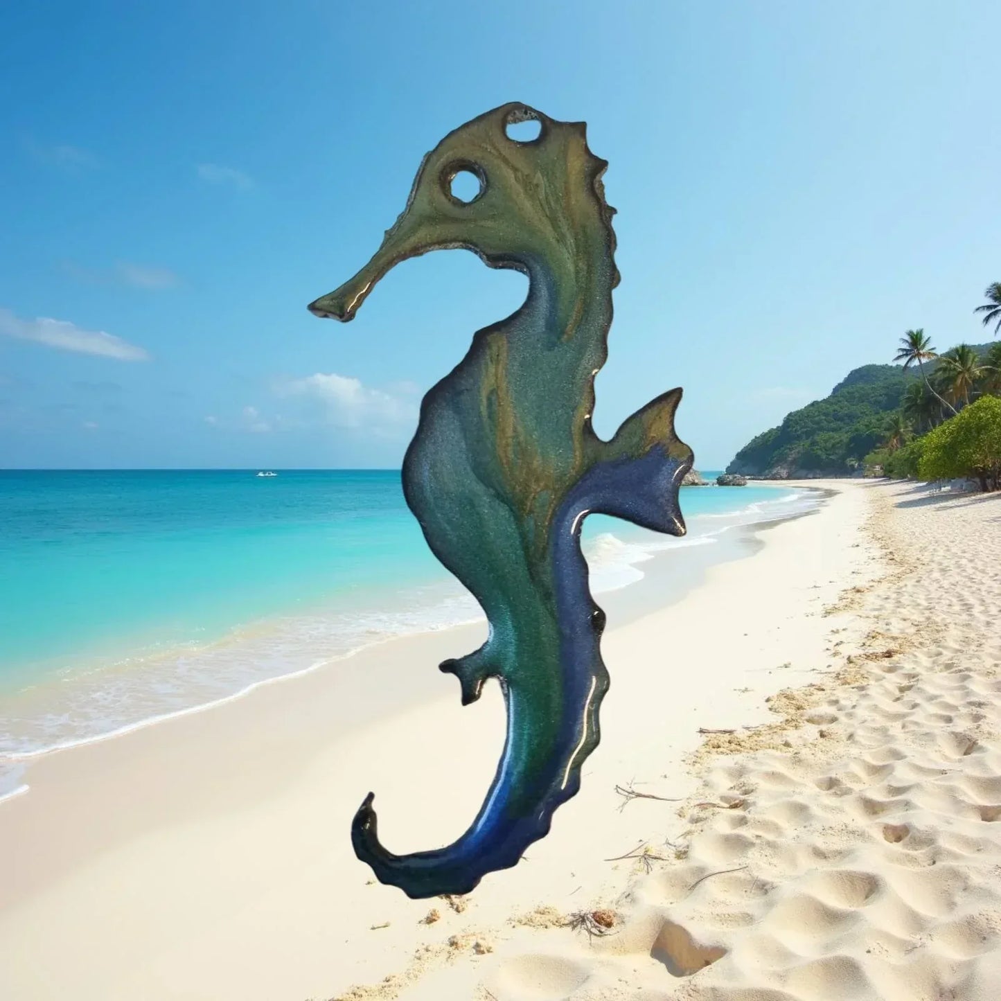 Seahorse Metal Art Epoxy Coated in Pourable Epoxy, 112mm Long - Vintique Concepts