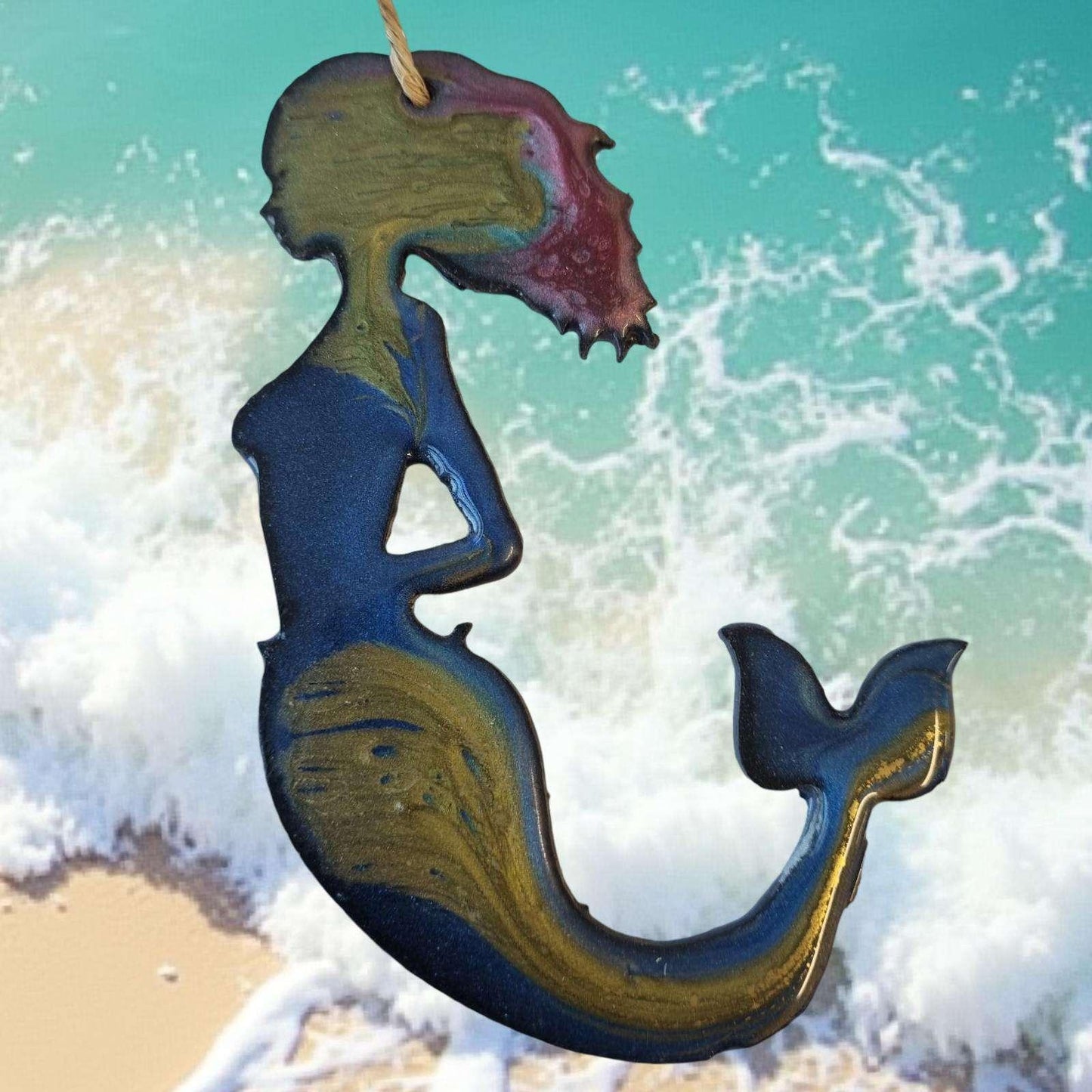 Mermaid Metal Nautical Art Coated in Pourable Epoxy 138mm x 86mm - Vintique Concepts