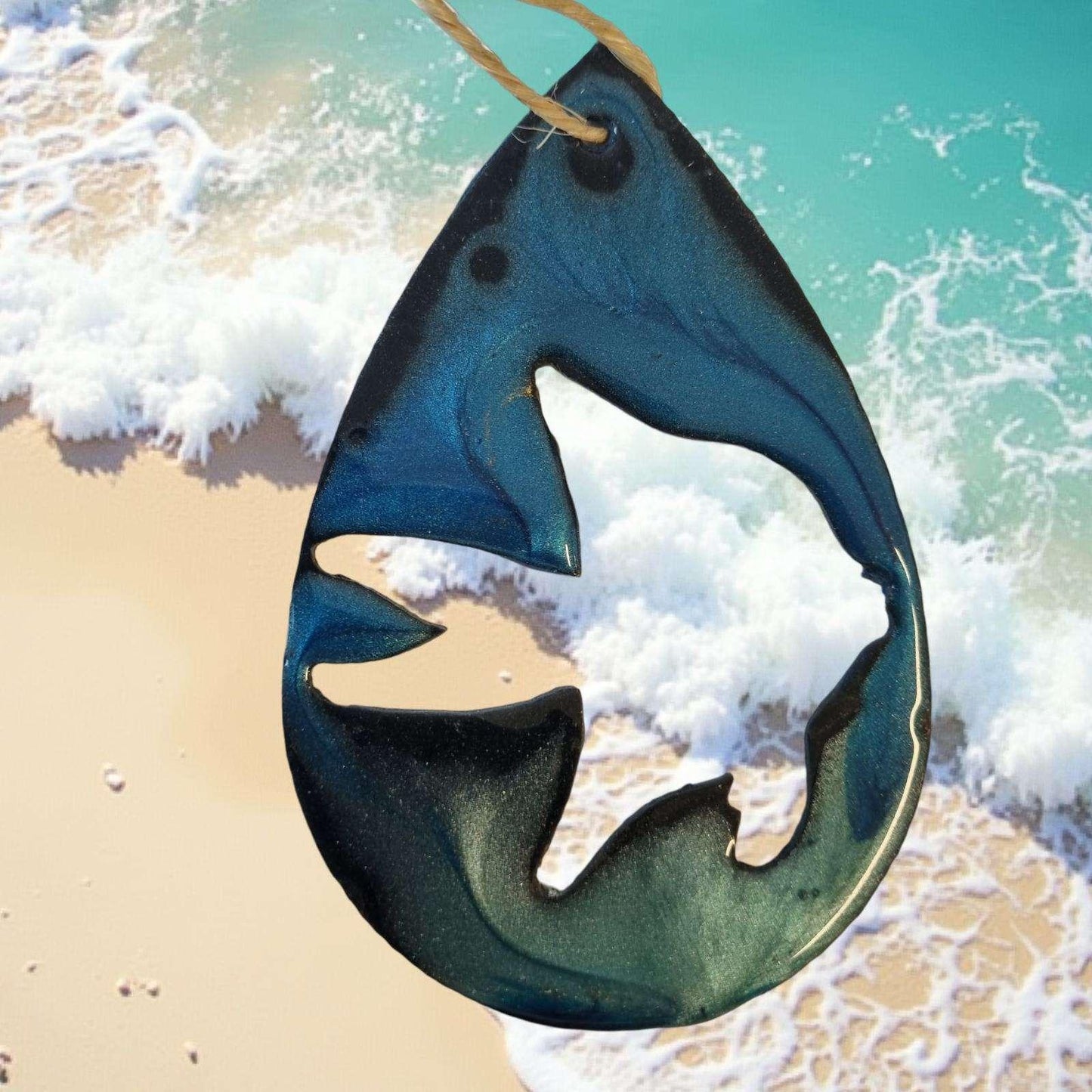 Fish Pendant metal nautical art coated in pourable epoxy 118mm x 76mm - Vintique Concepts