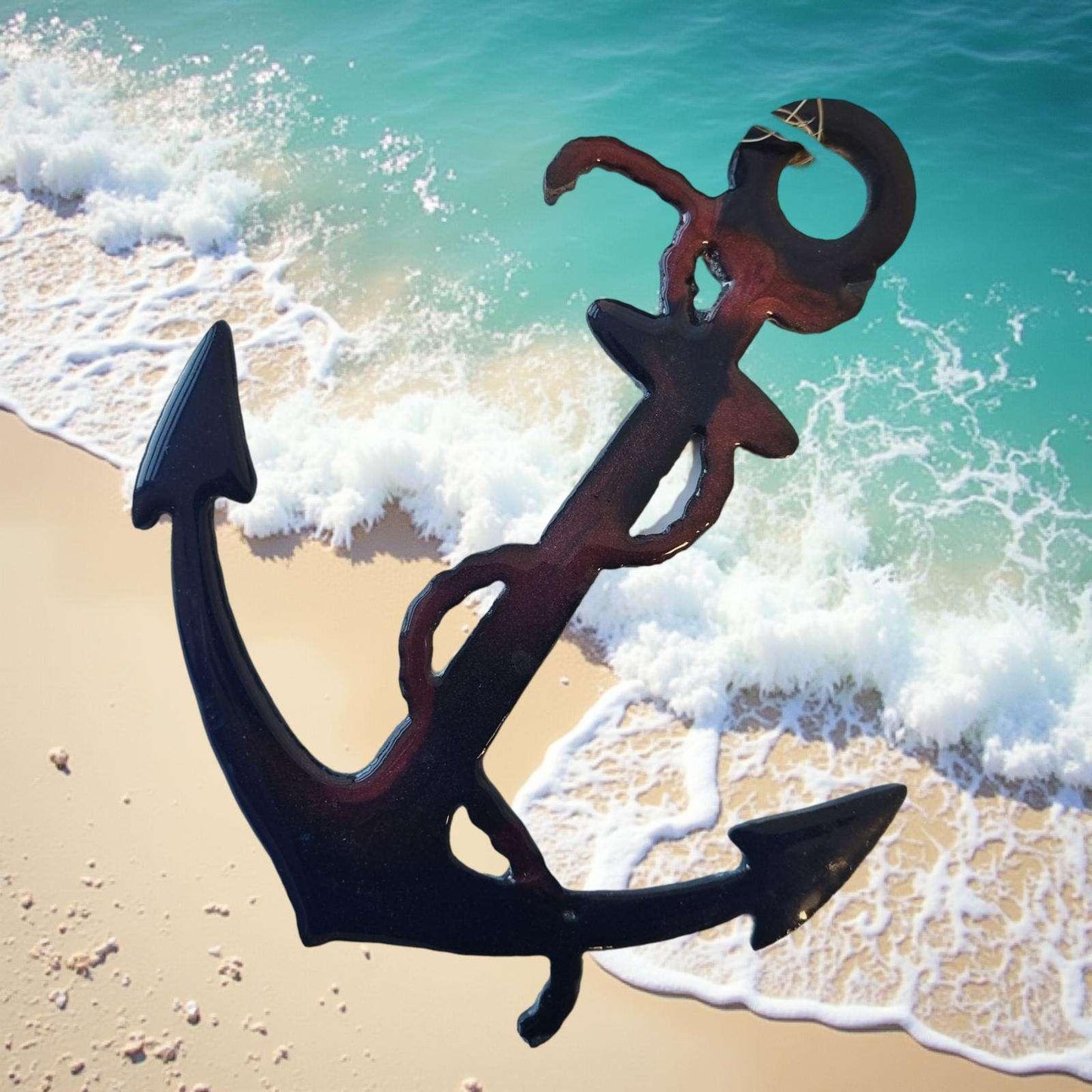Boat Anchor nautical metal art coated in pourable epoxy 155mm x 134mm - Vintique Concepts