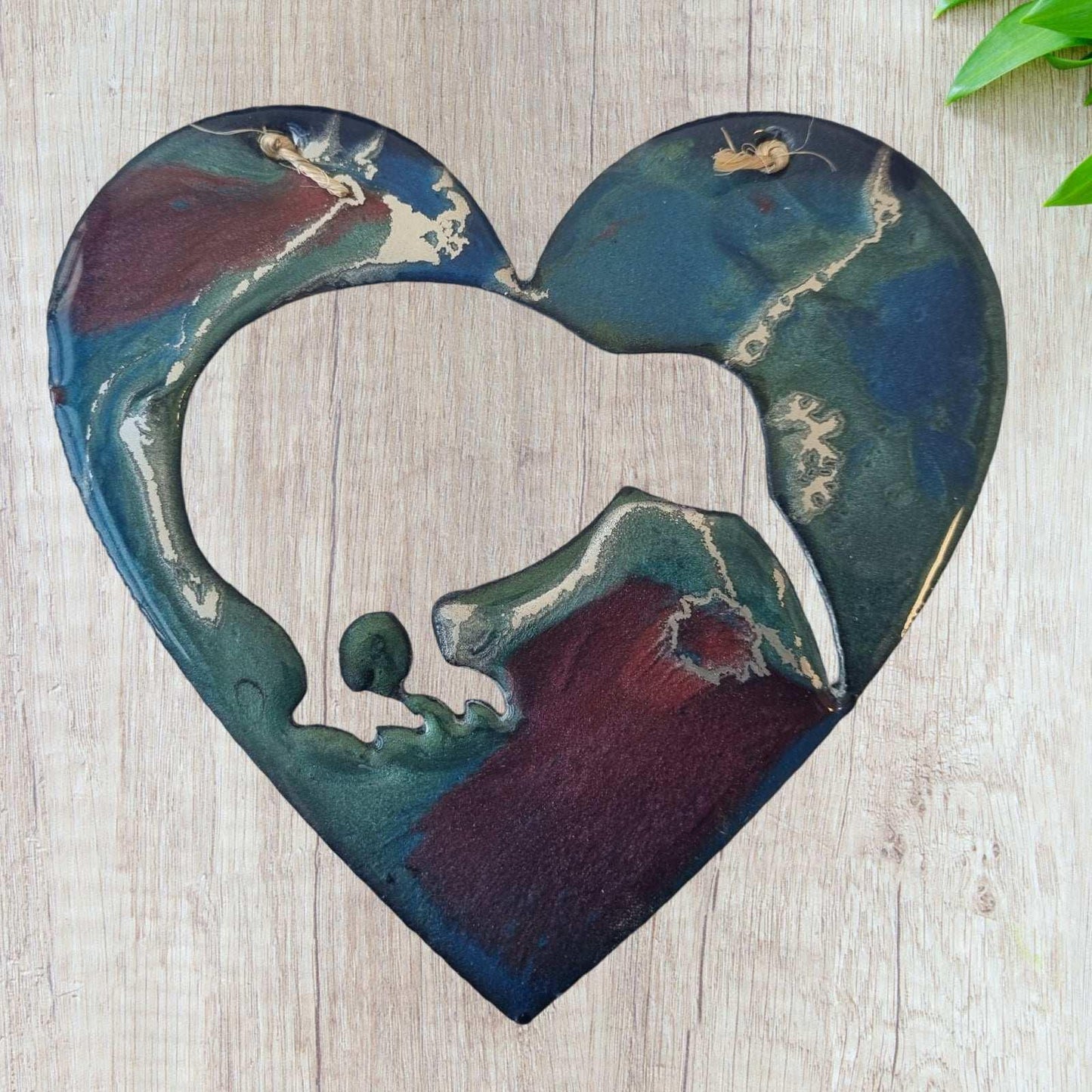 Kiwi Heart metal art coated in pourable epoxy 160mm x 150mm - Vintique Concepts