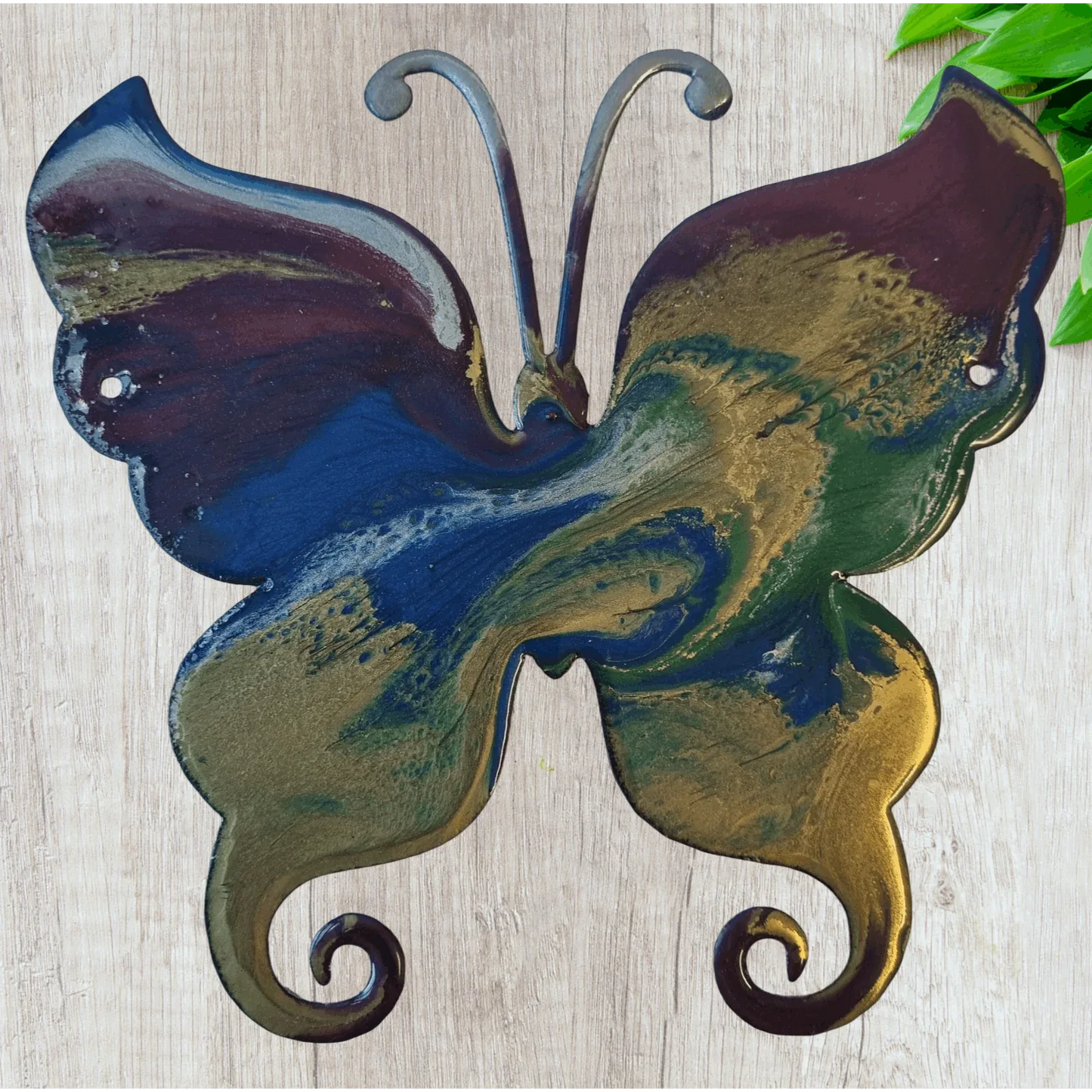 LARGE COLOURFUL BUTTERFLY metal art coated in pourable epoxy 240 X 230MM - Vintique Concepts