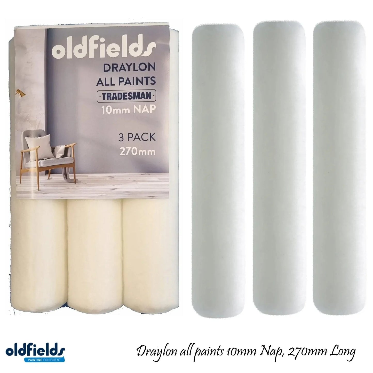 Tradesman 3 Pack 10mm Draylon All Paints Roller sleeves by Oldfields - Vintique Concepts