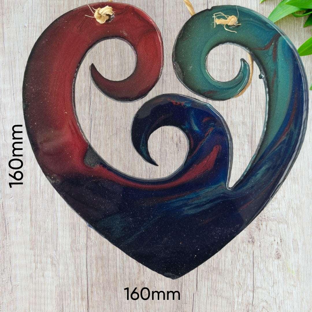 Triple Koru Heart Metal Epoxy Artwork - Vintique Concepts