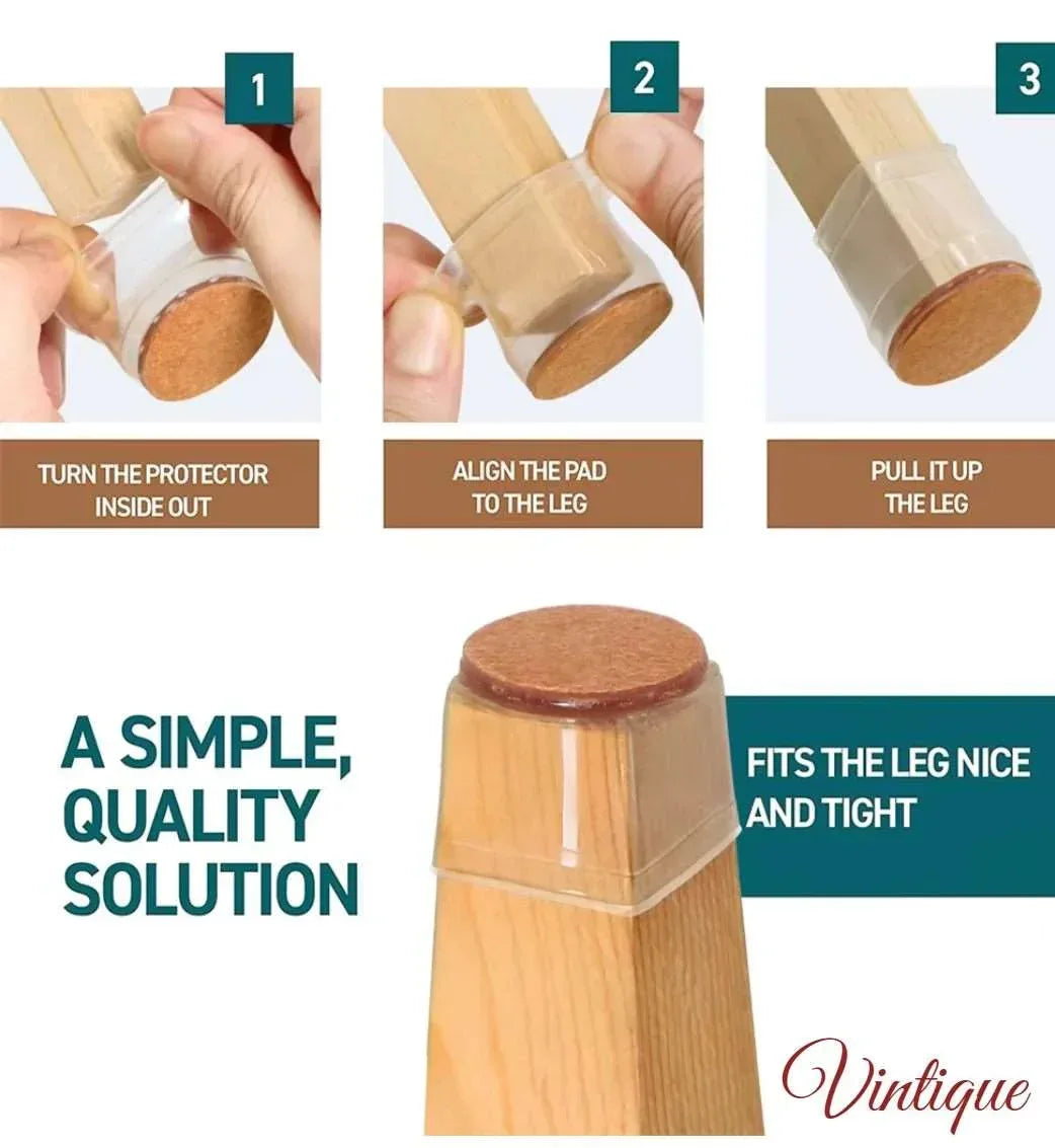 Silicone Chair Tips with Felt Pad for 12mm to 22mm Fit - Vintique Concepts