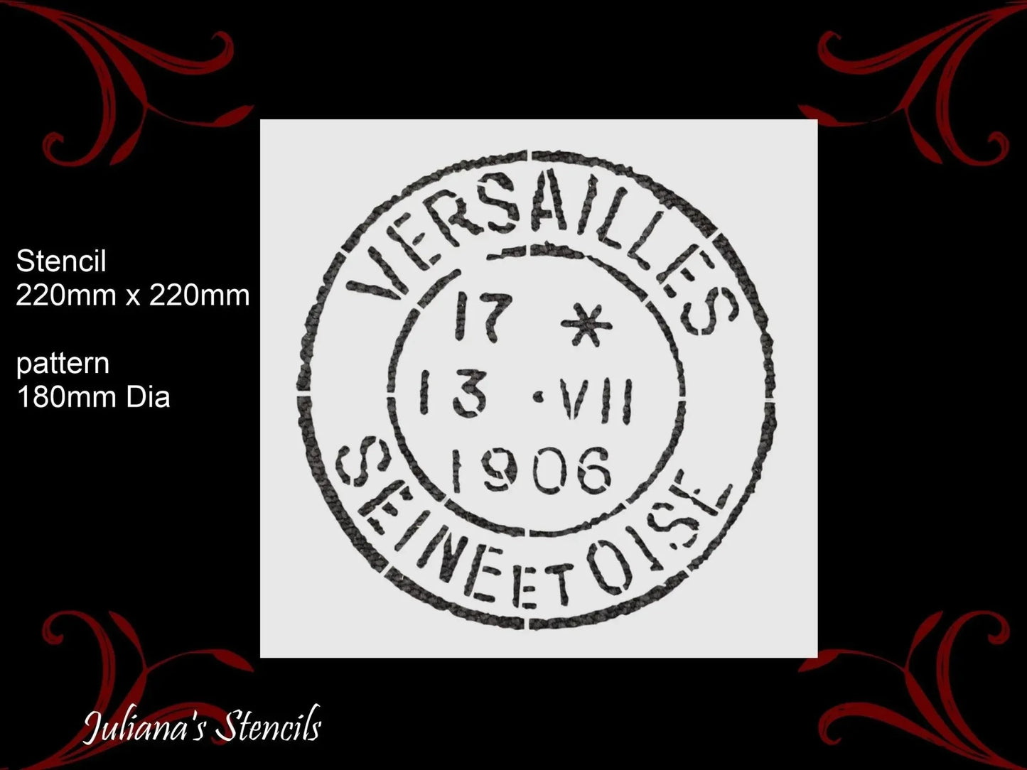 Versailes 1908 Postage stamp paint furniture Stencil 180mm diameter - Vintique Concepts