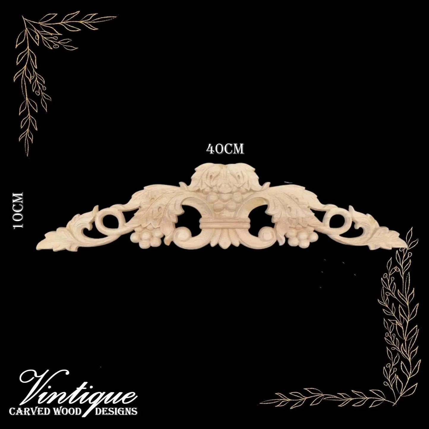 Vino Grape Wood Applique 40cm x 10cm Carved Wood Centre Decor - Vintique Concepts