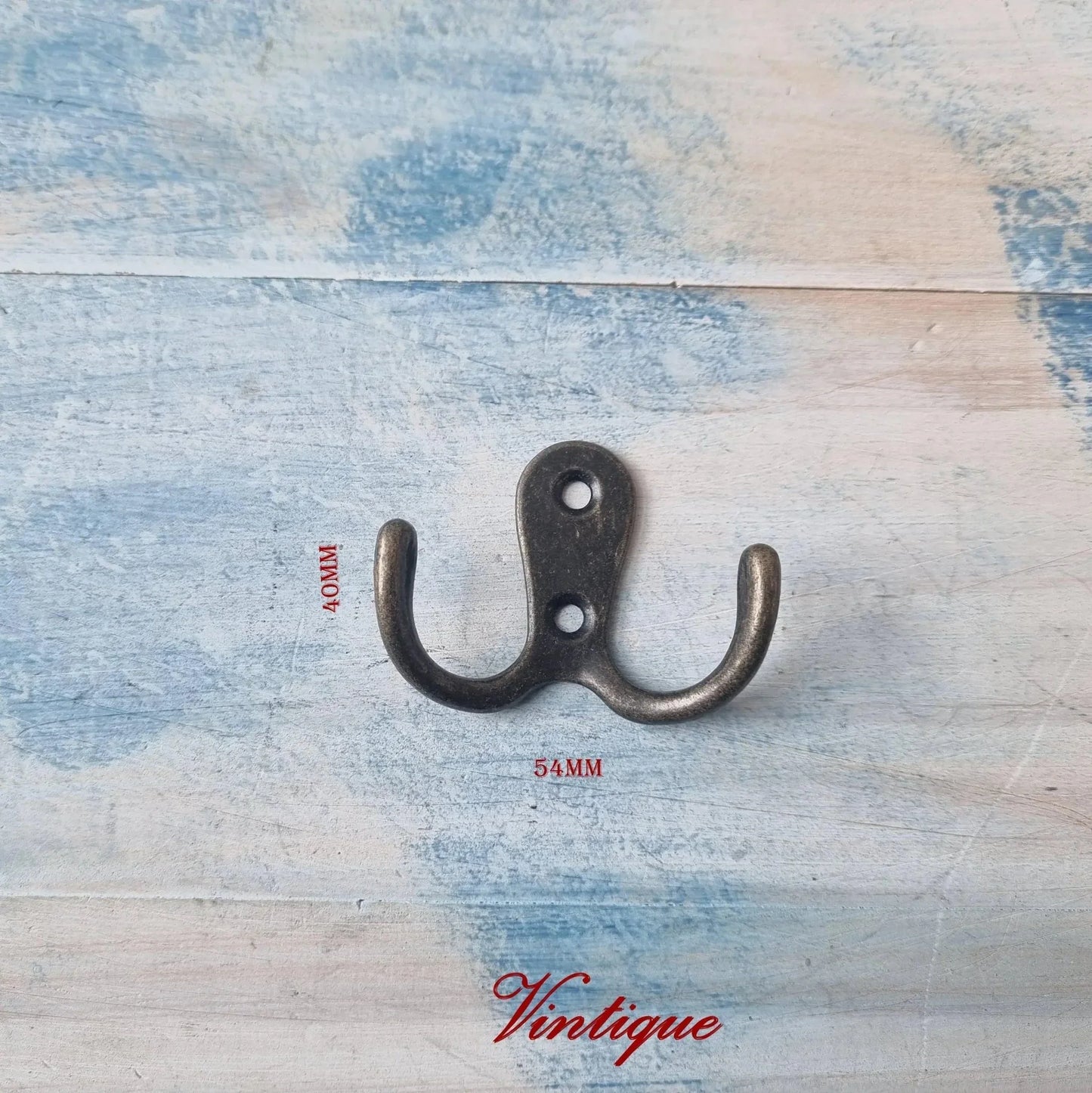 Vintage Bronze 2 prong Coat hook 54mm x 40mm - Vintique Concepts