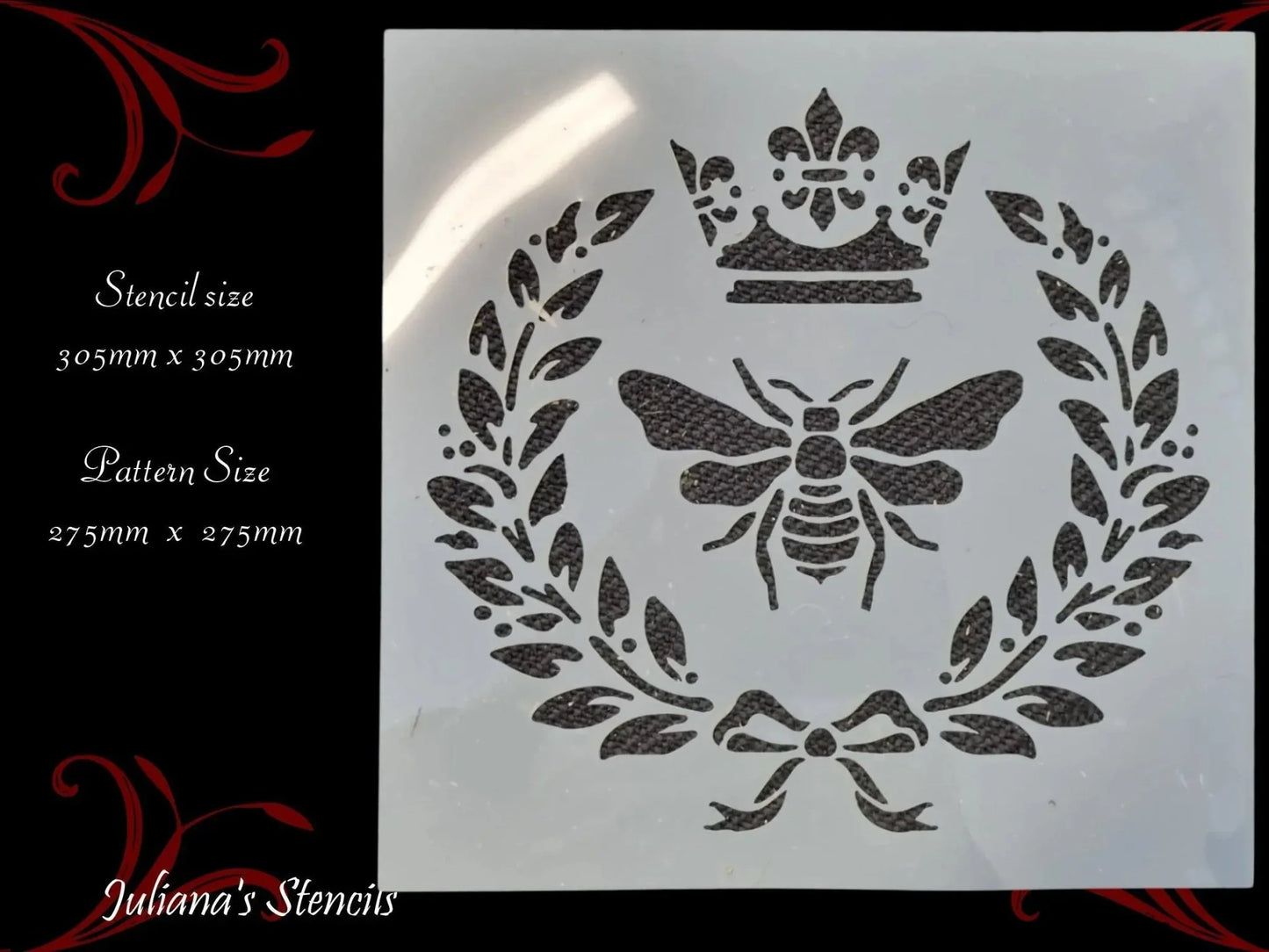 Vintage Crown & Royal Bee furniture paint stencil 305mm x 305mm - Vintique Concepts
