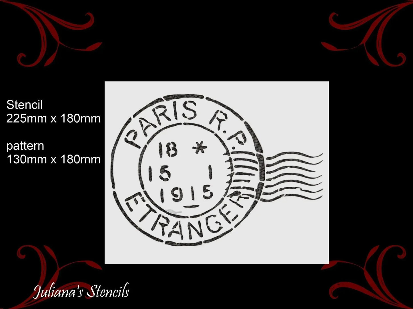 Vintage Paris 1915 postage stamp furniture paint stencil 25.4cm x 17cm - Vintique Concepts