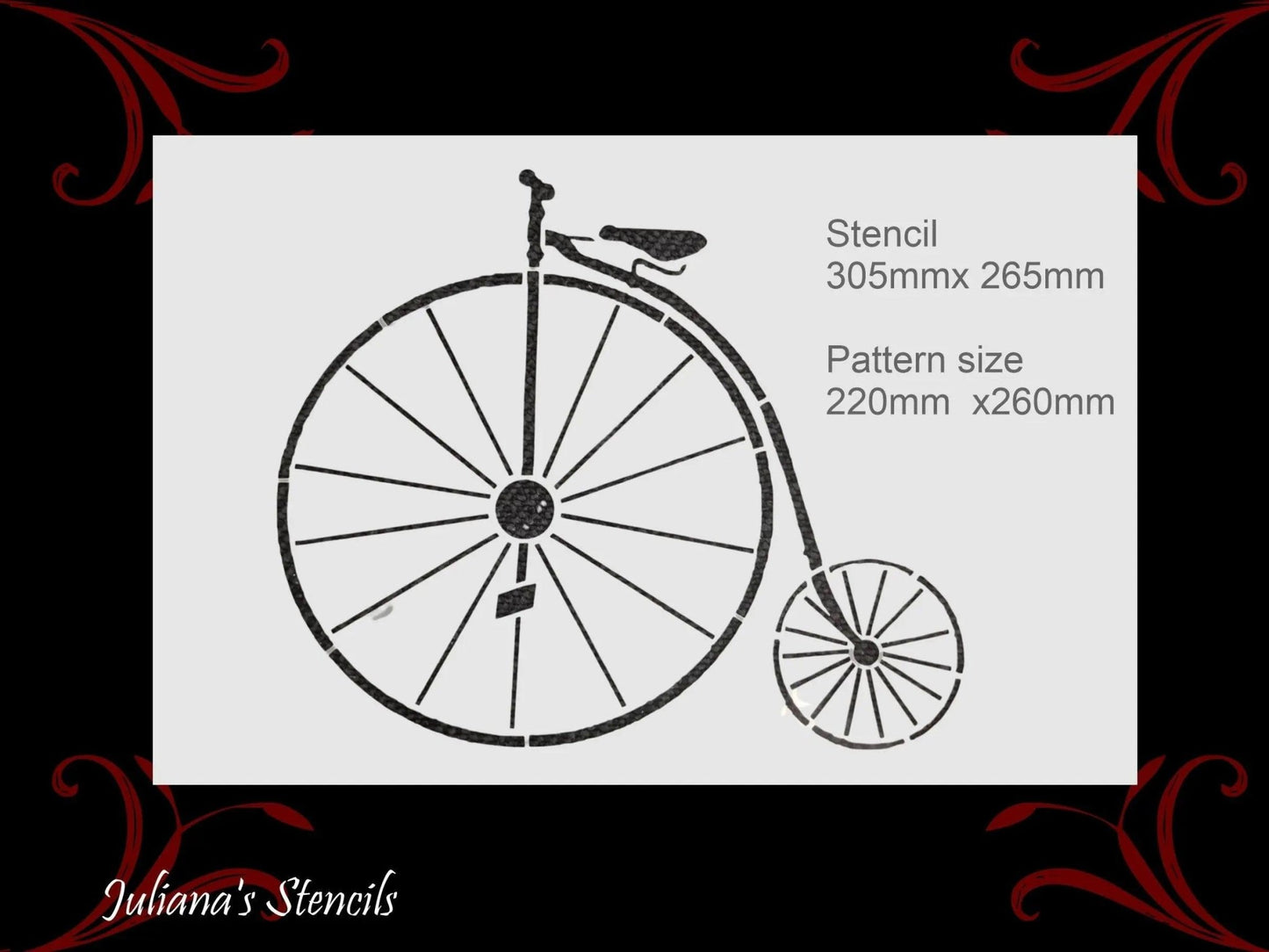 Vintage Pennyfarthing Bicycle Furniture premium paint stencil 305 x 265mm-Vintique Concepts