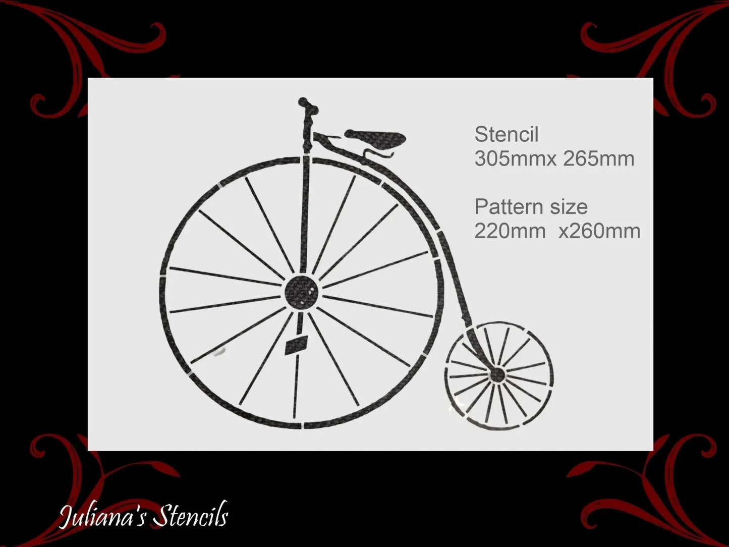 Vintage Pennyfarthing Bicycle Furniture premium paint stencil 305 x 265mm - Vintique Concepts