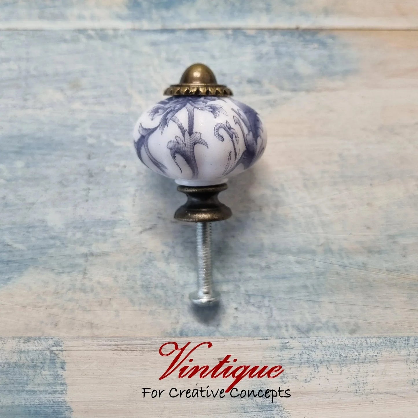 Vintage style acrylic cabinet knob 30mm-Blue swirls - Vintique Concepts