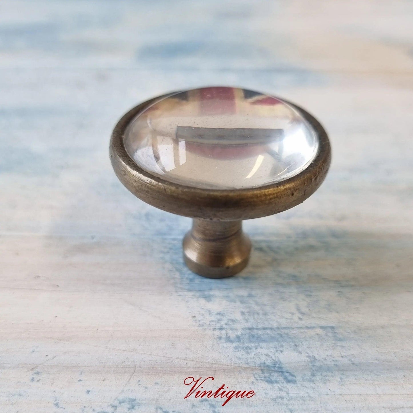 Vintage Union Jack antique Gold furniture drawer and cabinet Knob-38mm dia-Vintique Concepts