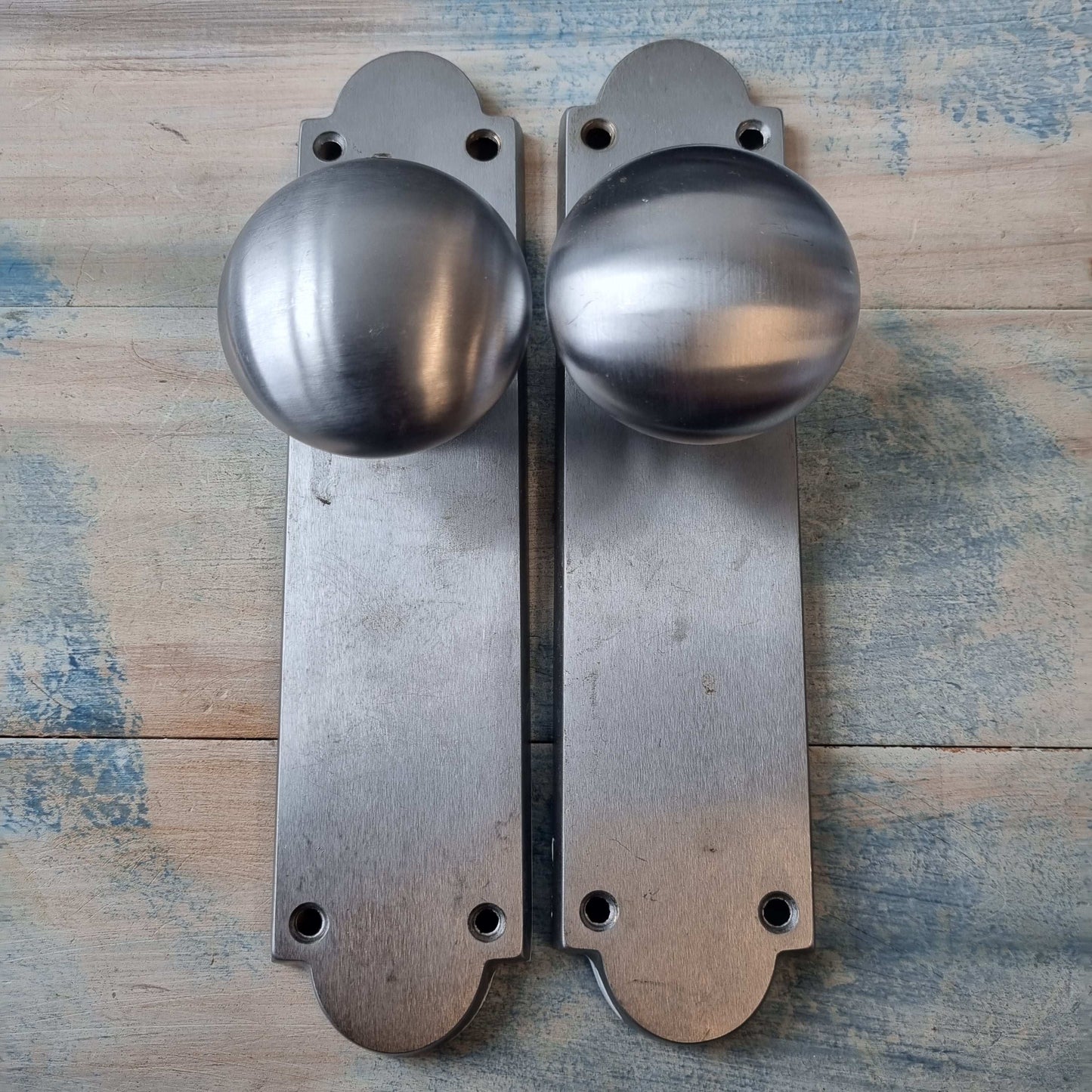 recycled satin chrome door knobs (pair) 200mm long-Vintique Concepts