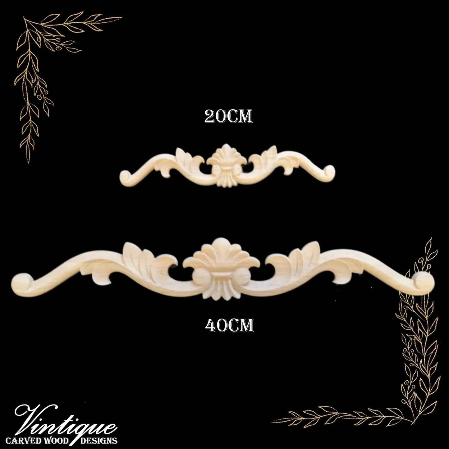 Wheat Scroll Centre Wooden Applique 40cm x 6cm - Vintique Concepts
