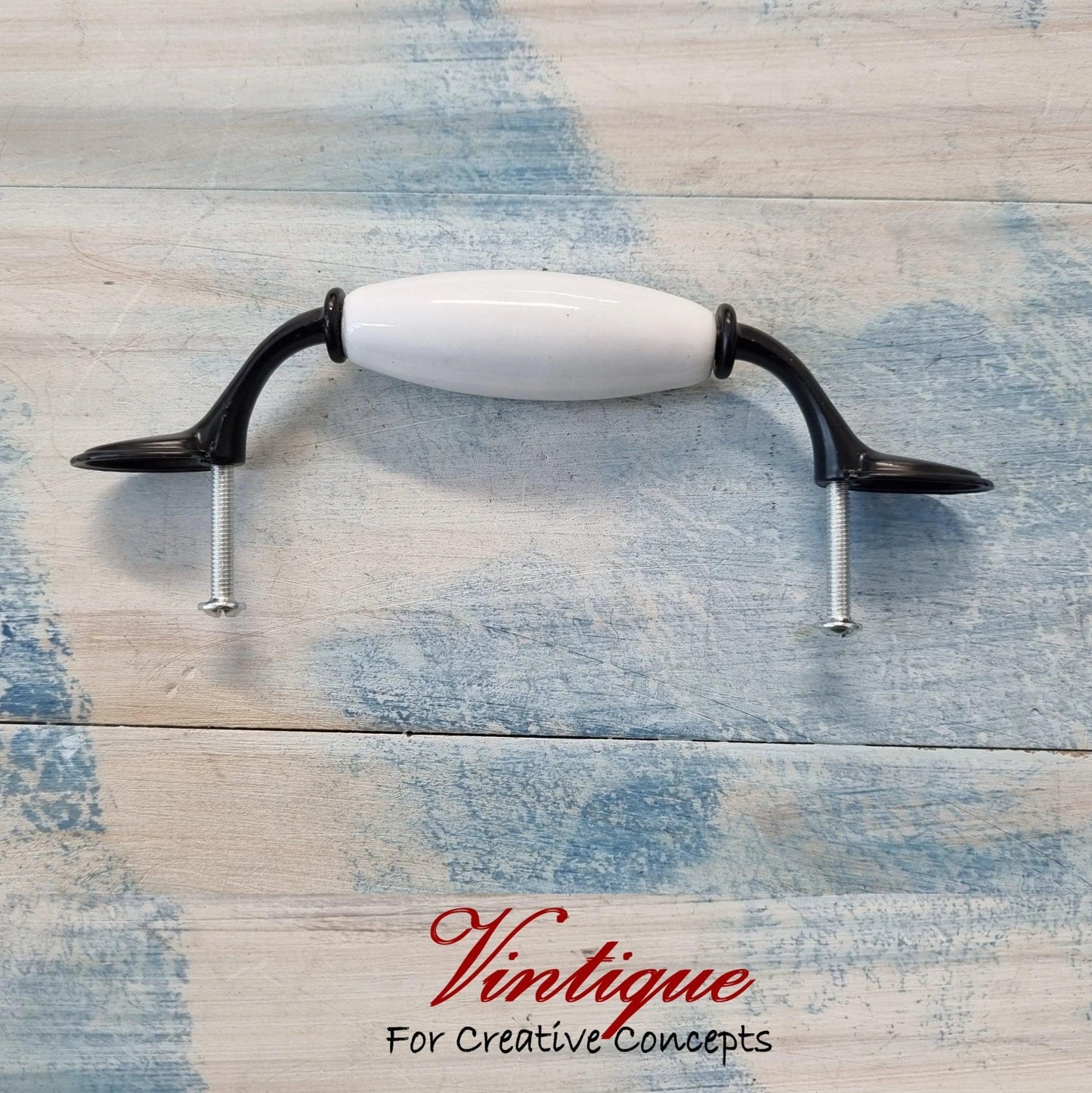 White ceramic (60mm pattern) Black Drawer / Cabinet vintage handle 144mm length-Vintique Concepts
