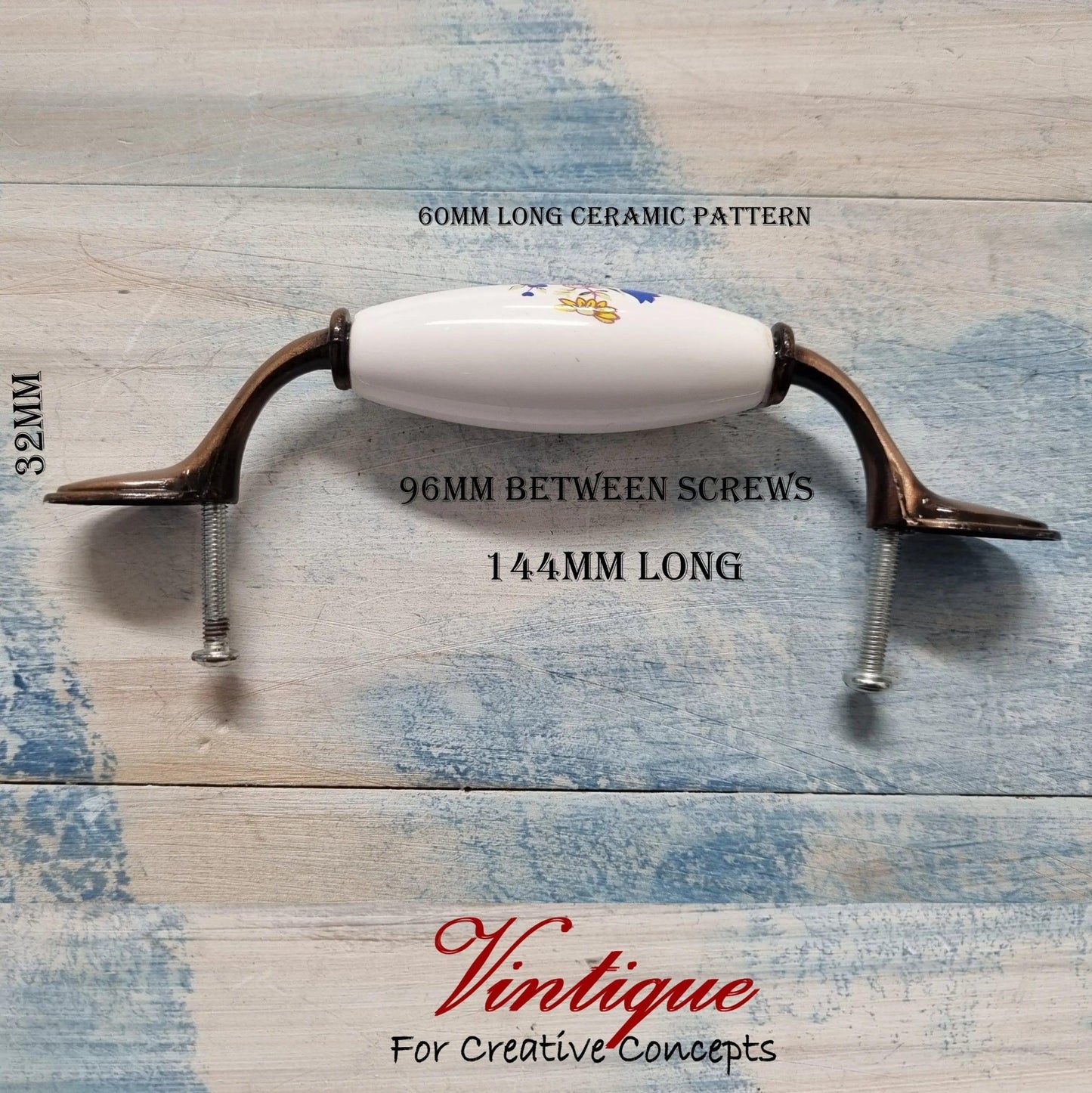 White Ceramic/ Bronze With yellow Bouquet of Flowers 144mm length-Vintique Concepts