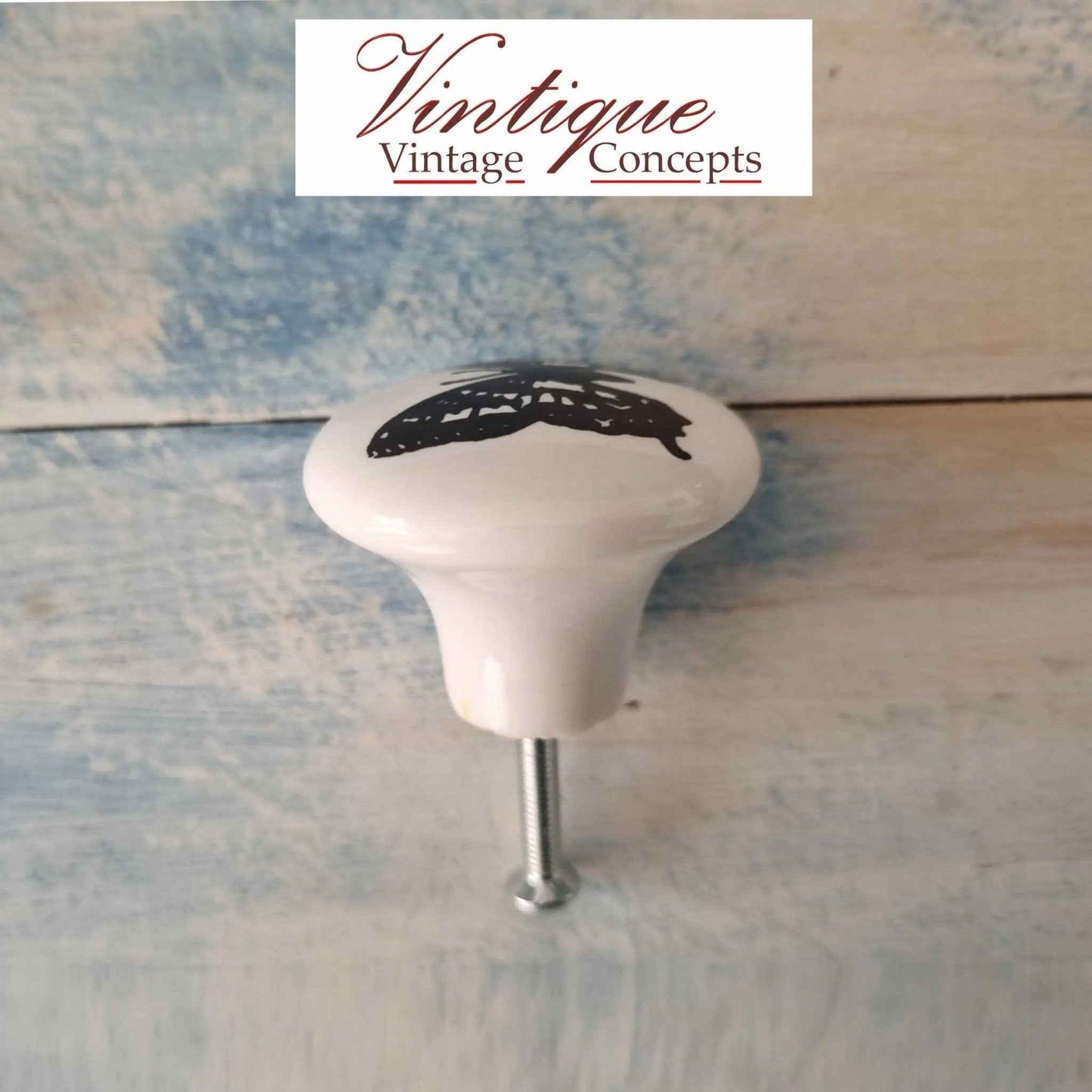 White Ceramic drawer or cabinet Knob Lovely Butterfly 35mm Dia