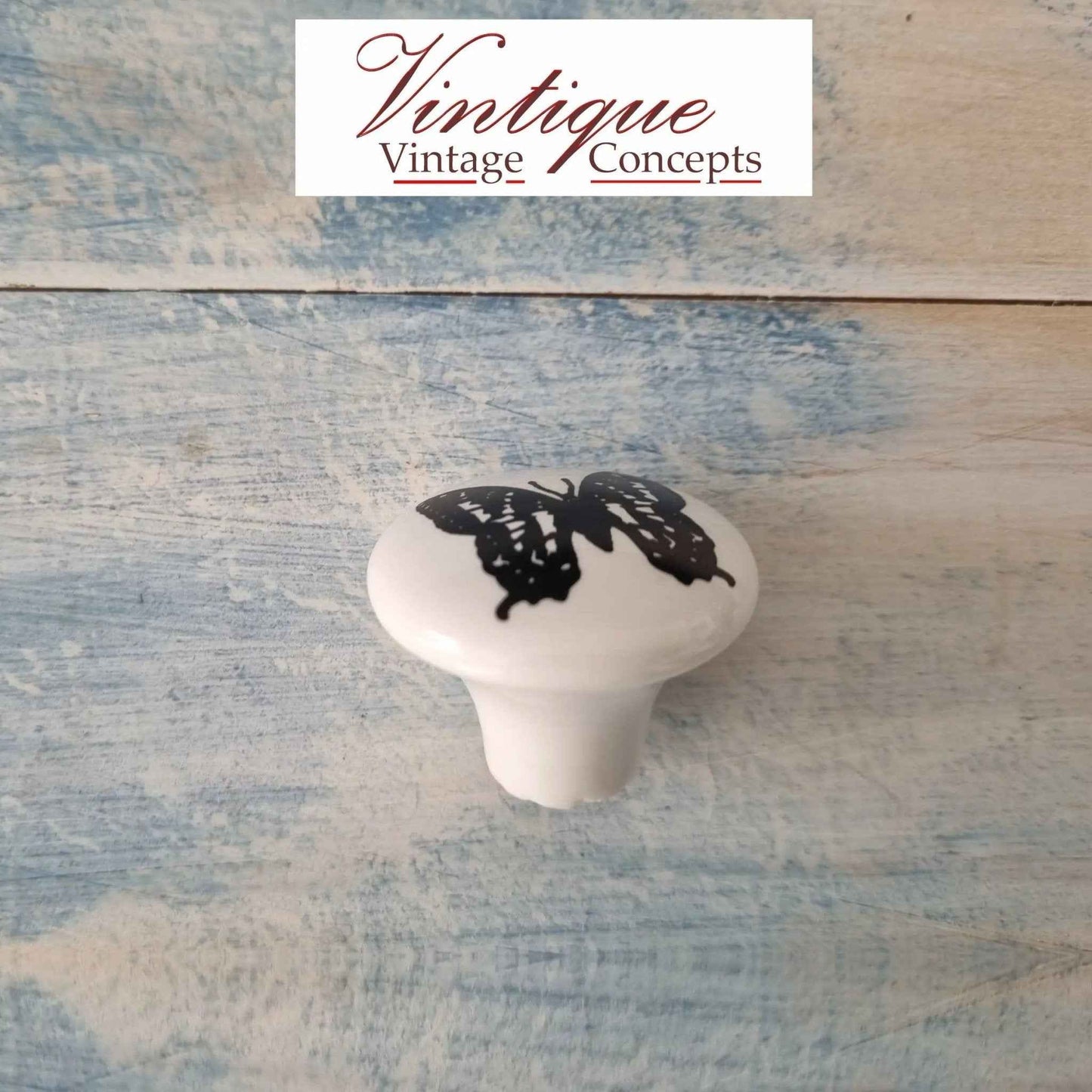 White Ceramic drawer or cabinet Knob Lovely Butterfly 35mm Dia