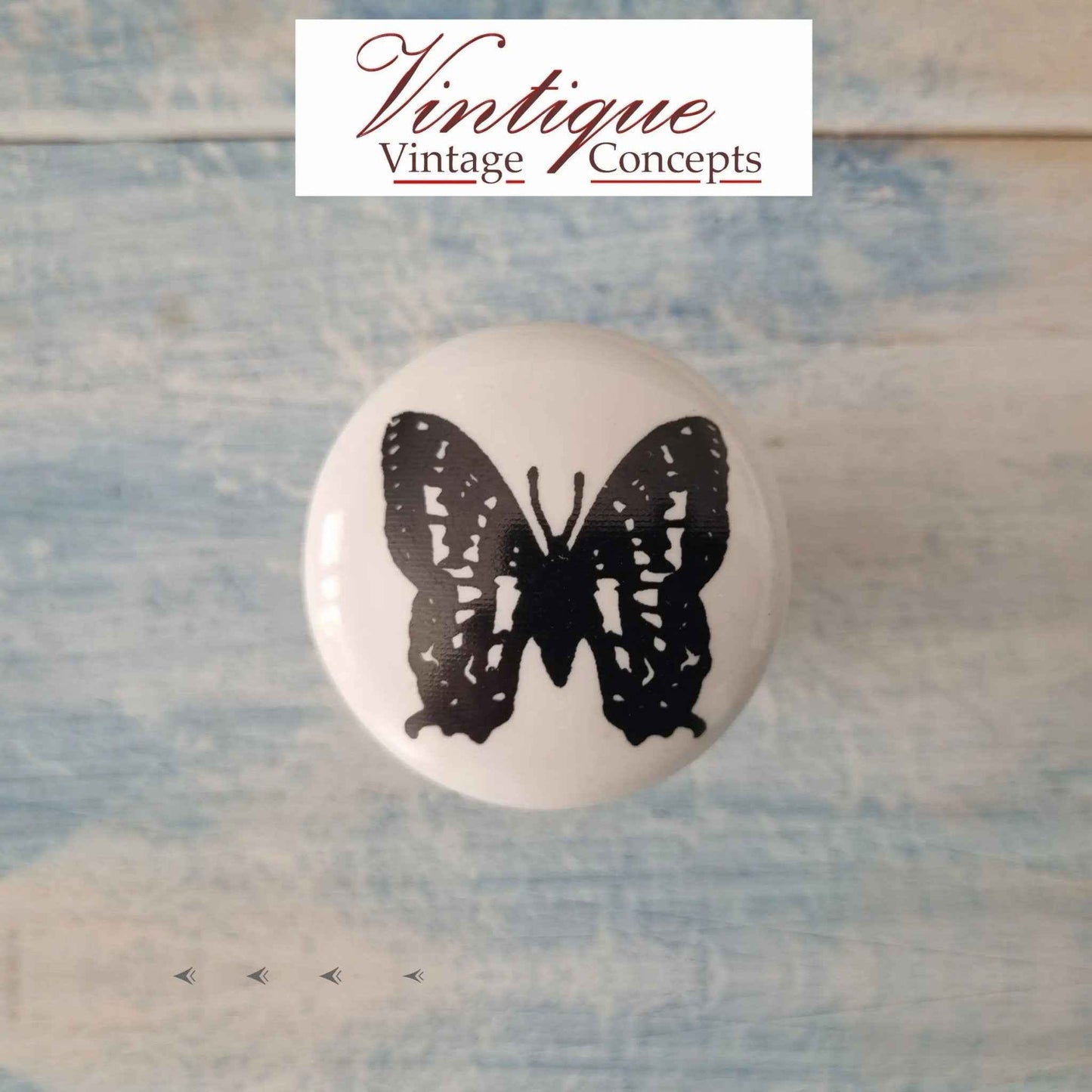 White Ceramic drawer or cabinet Knob Lovely Butterfly 35mm Dia