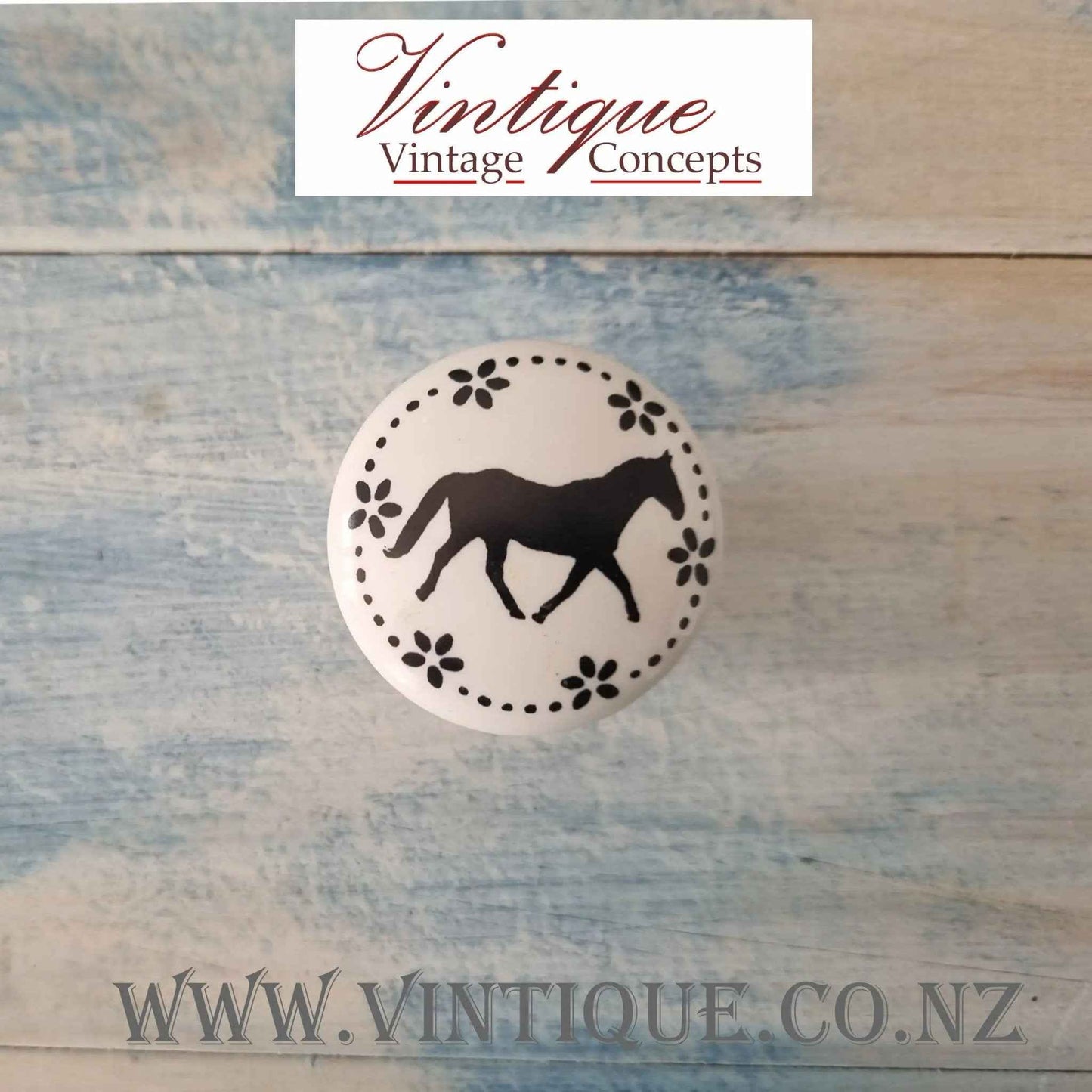 White Ceramic Knob Running Horse 35mm Dia