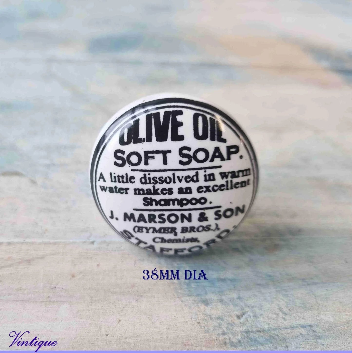 White Ceramic Olive Oil Soap Furniture Knob 38mm Dia - Vintique Concepts