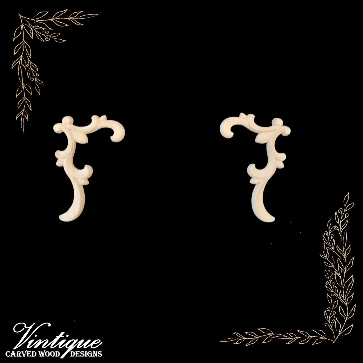 Windsor Scrolls Wood Appliques - Carved Wood Accents 12cm x 8cm (Sold in Pairs) - Vintique Concepts