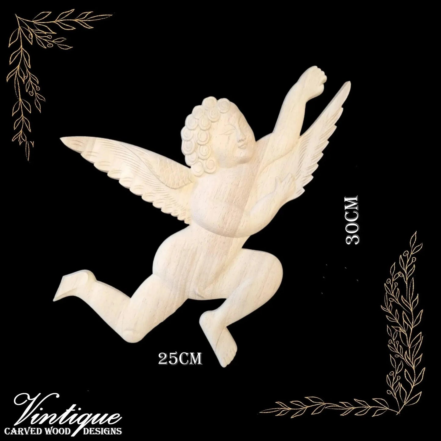 Winged Angels carved wooden Applique 30cm x 25m ((each) sold in pairs) - Vintique Concepts