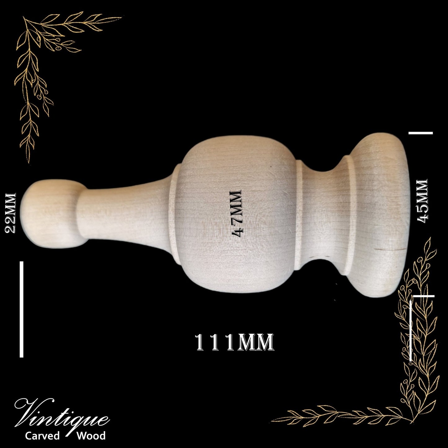 Woodcraft Castle Ornate Wood Finial 111mm x 47mm Birch (each)-Vintique Concepts