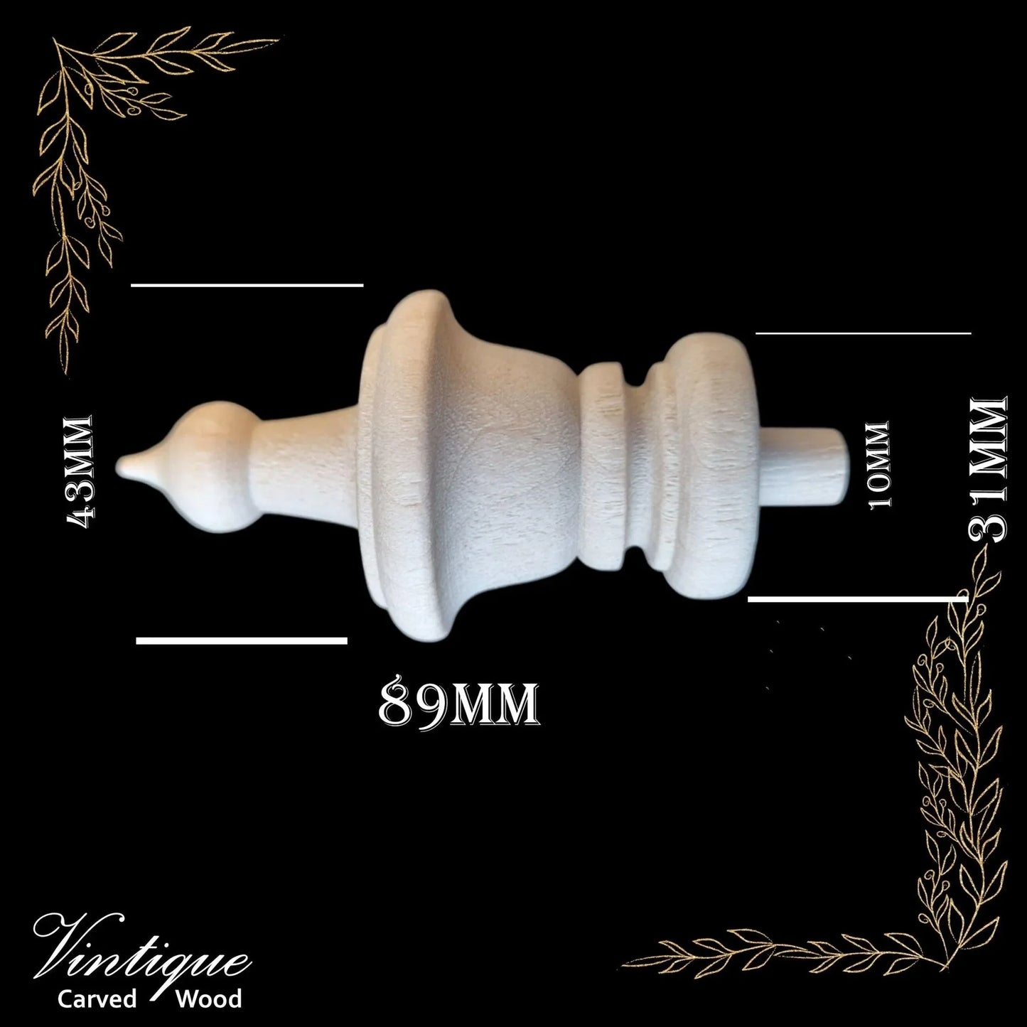 Wood Finial Birch 89mm - Woodcraft Regal Ornate 89mm x 43mm Finial (each) - Vintique Concepts