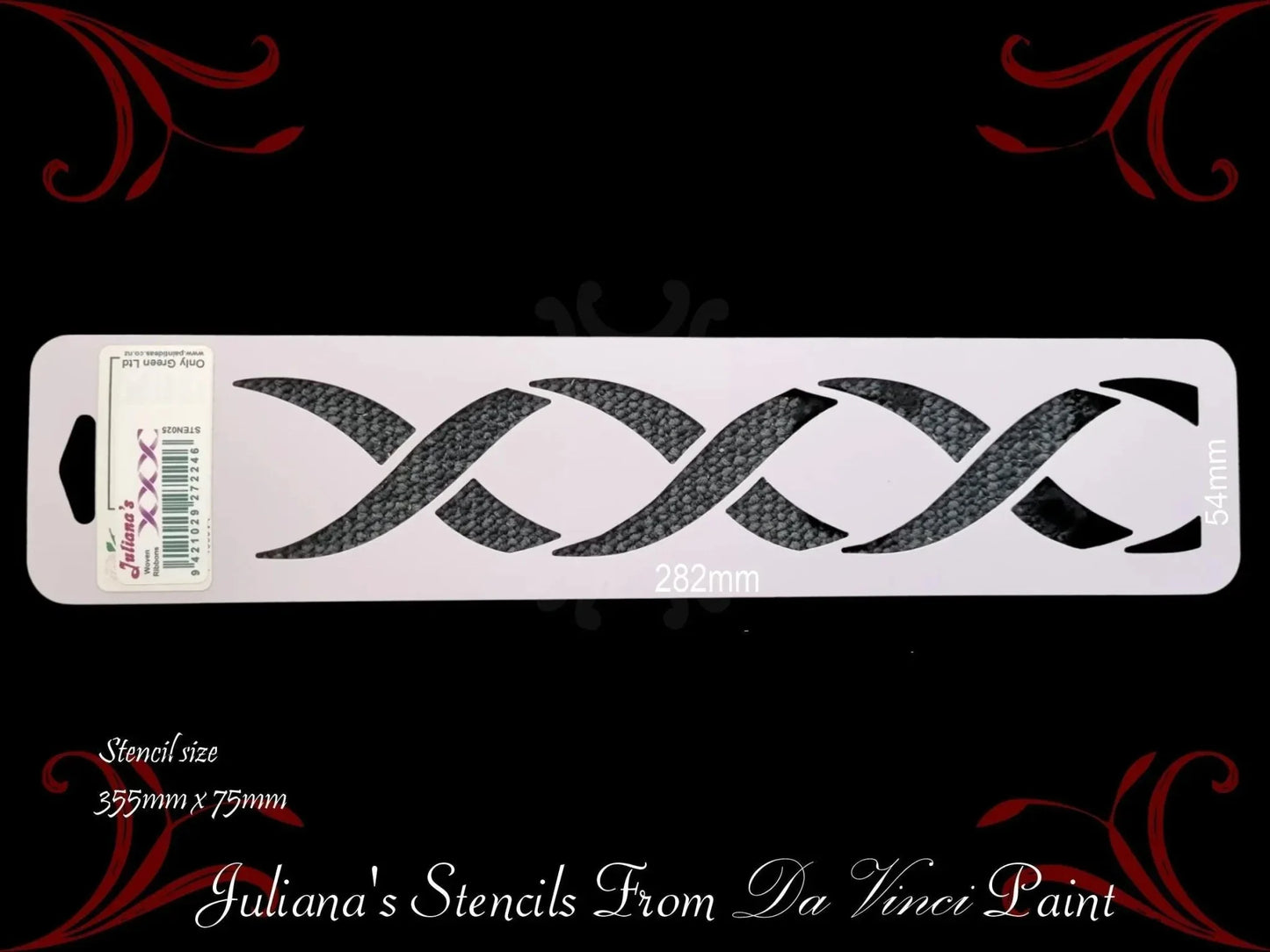 Woven Ribbons border contemporary furniture paint stencil 355mm x 75mm - Vintique Concepts