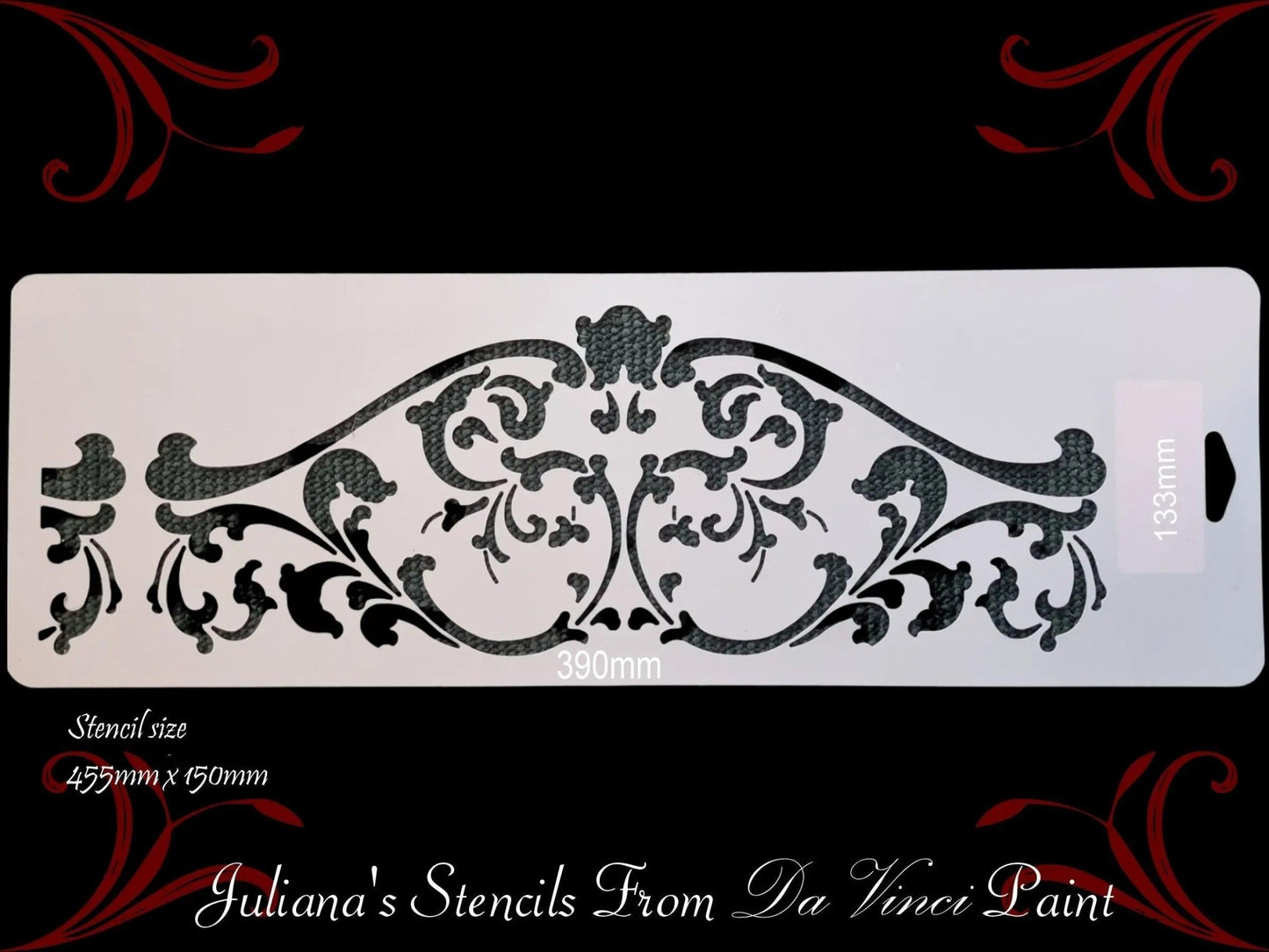 Wrought Iron Crown Ornamental Motif vintage furniture paint stencil 450mm x 150mm-Vintique Concepts