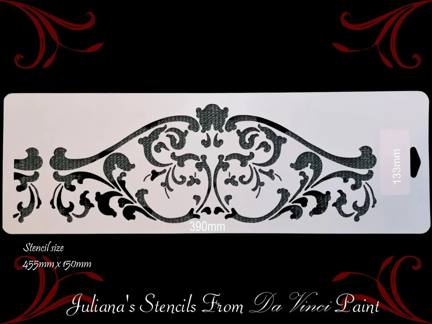 Wrought Iron Crown Ornamental Motif vintage furniture paint stencil 450mm x 150mm - Vintique Concepts