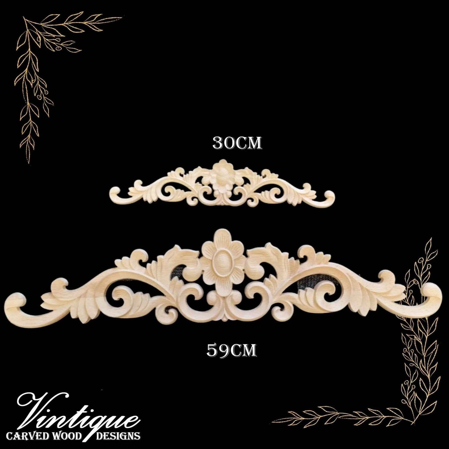 Ye  Royal Garden Flower  Centre Wooden Applique 30cm x 8cm