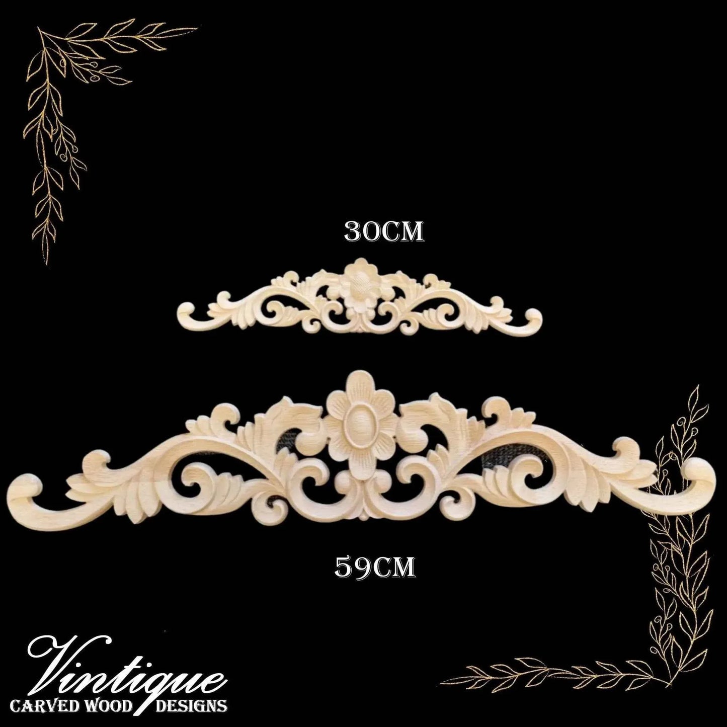 Ye Royal Garden Flower Centre Wooden Applique 30cm x 8cm - Vintique Concepts