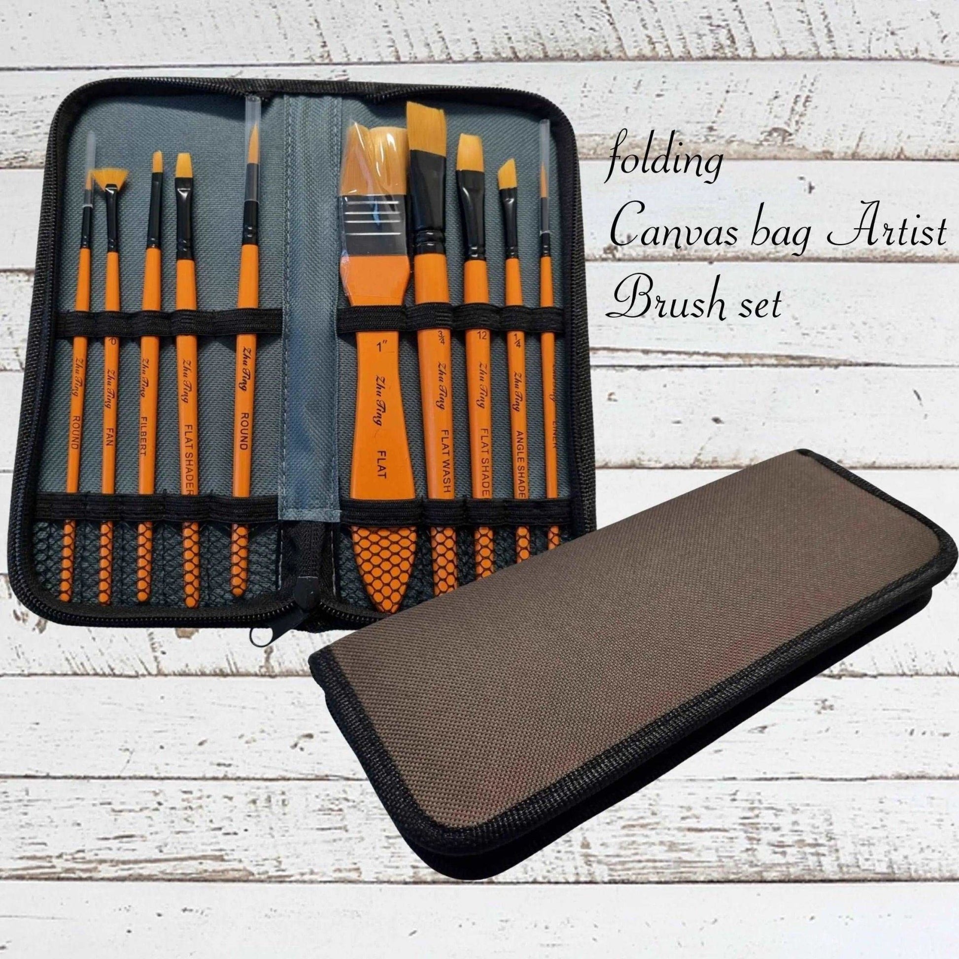 10 Piece Artist paint Brush Kit in canvas bag-Vintique Concepts