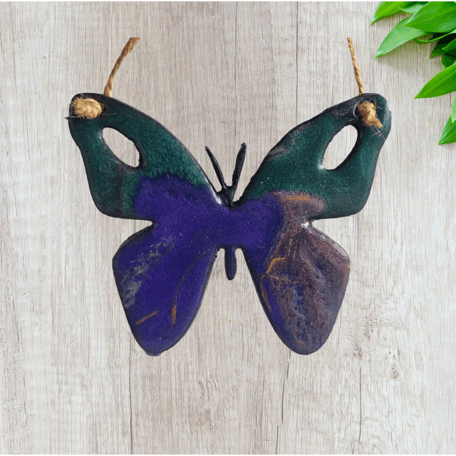 SMALL COLOURFUL BUTTERFLY metal art coated in pourable epoxy 90MMX 105MM