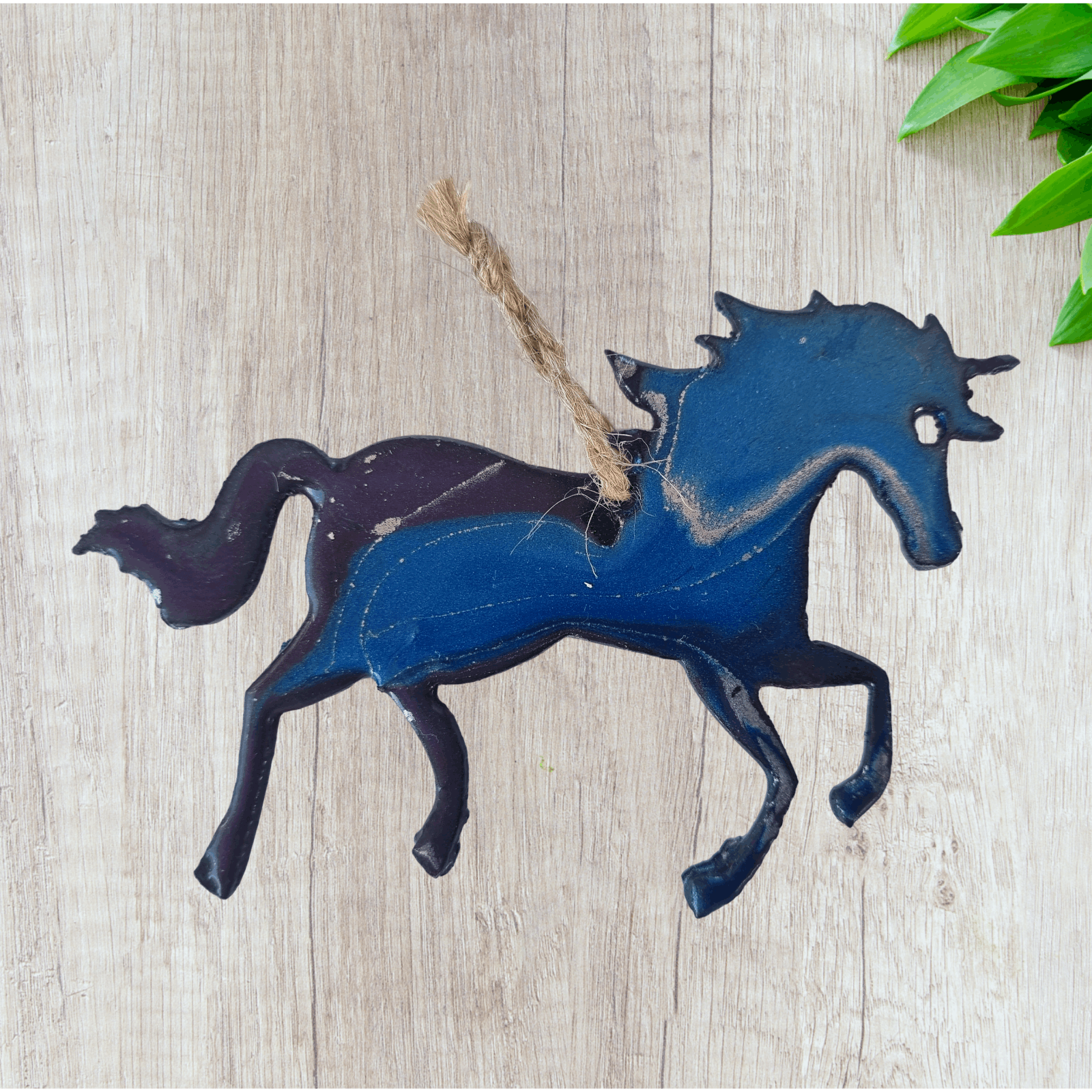 Magical unicorn metal art coated in pourable epoxy 110 x 80mm