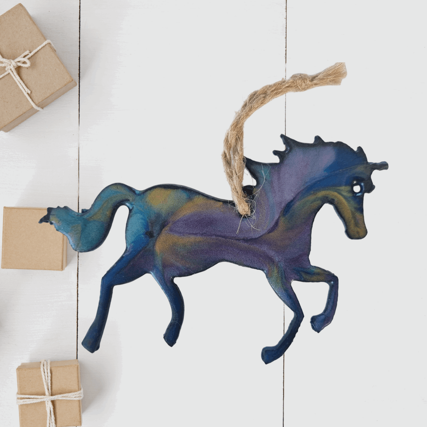 Magical unicorn metal art coated in pourable epoxy 110 x 80mm