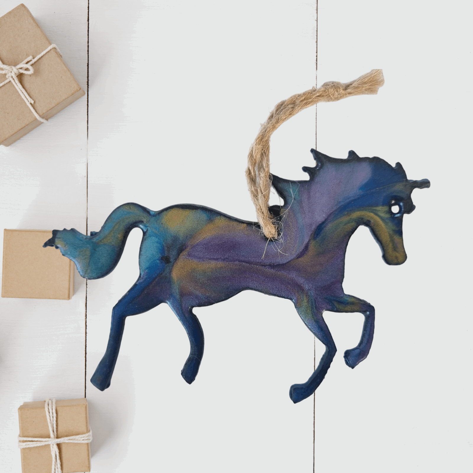 Magical unicorn metal art coated in pourable epoxy 110 x 80mm