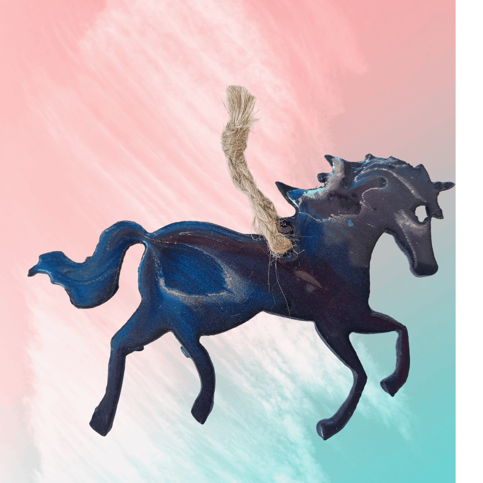 Magical unicorn metal art coated in pourable epoxy 110 x 80mm