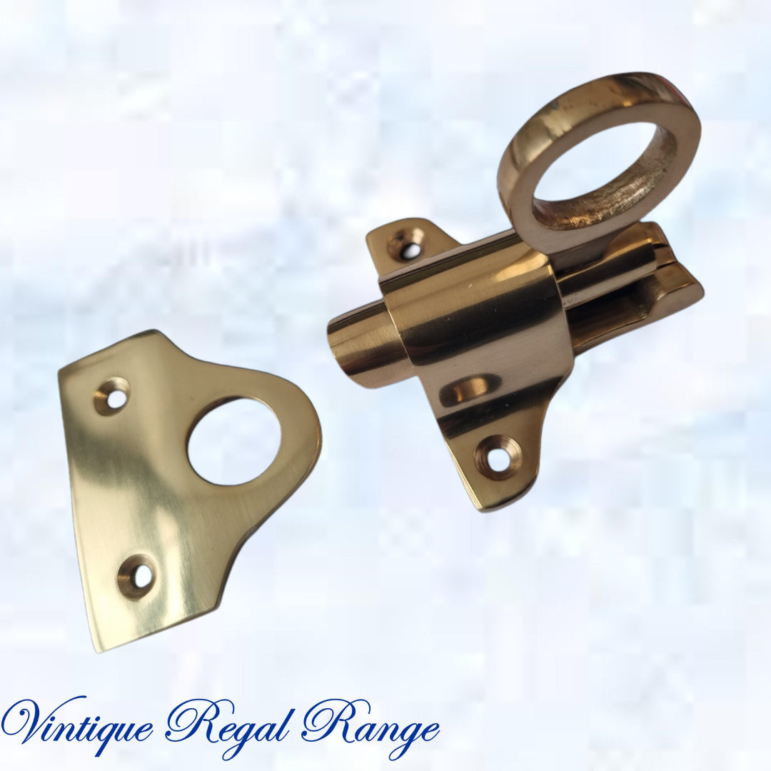 Regal Polished Brass Fanlight Catch 57mm x 50mm - Vintique Concepts
