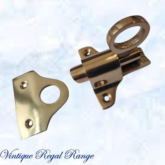 Regal Polished Brass Fanlight Catch 57mm x 50mm - Vintique Concepts